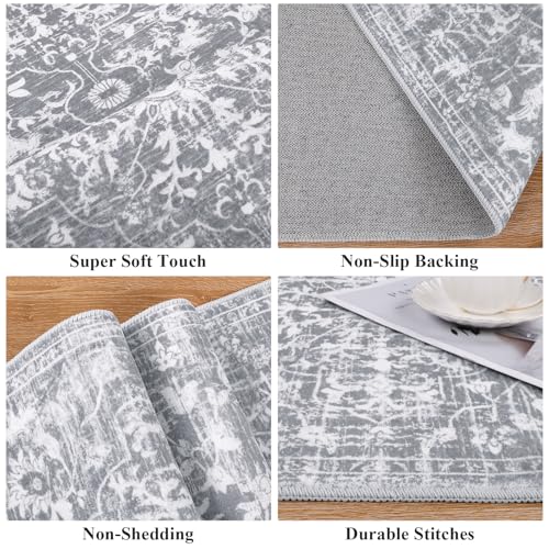 Pauwer Hallway Runner Rug 2x8, Washable Boho Kitchen Runner, Grey White