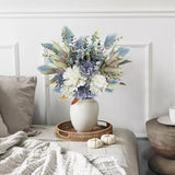 Artificial Flowers Bouquet, Silk Flowers Blue Fake Flowers Arrangement Faux Flowers for Home Decor, Vase Arrangement, Wedding Bouquets, Table Centerpieces Decor (Blue White No Vase)