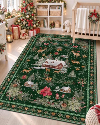 OLANLY 3x4 Christmas Accent Rug, Soft Non Slip Carpet for Entryway Bedside