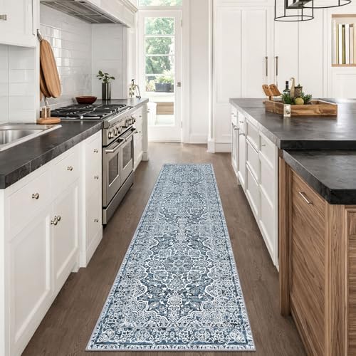 Vintage Floral Washable Runner Rug 2x8 Blue White Runners For Hallways