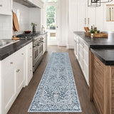 Vintage Floral Washable Runner Rug 2x8 Blue White Runners For Hallways