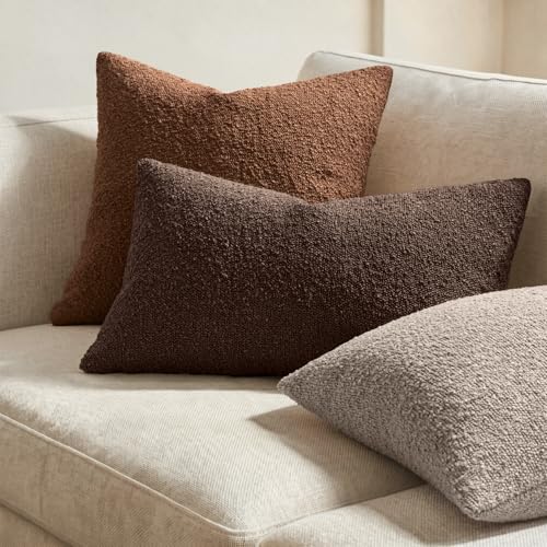 MIULEE Textured Boucle Lumbar Pillow Cover for Bed 12x20 Cocoa Brown