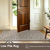 Hallway Runner Rug 2x10 ft,Washable Indoor Brown Entryway Carpet with Non Slip Rubber Backing,Low Pile Heavy Duty Kitchen Floor Mat for Entrance & High Traffic Areas