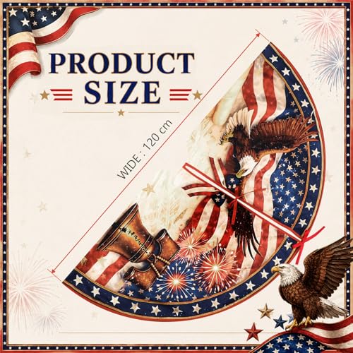 250th Anniversary Tree Skirt, 47'' 4th of July Tree Mat Patriotic Decorations American Flag Eagle Independence Day Christmas Holiday Party Decor Supplies