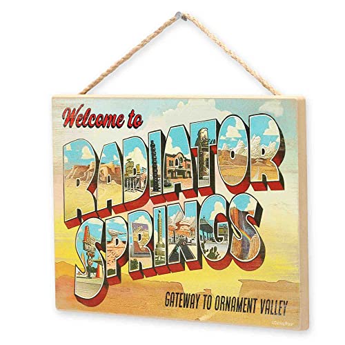 Disney Pixar Cars Welcome to Radiator Springs Hanging Wood Wall Decor - Fun Cars Sign for Kids' Bedroom or Play Room