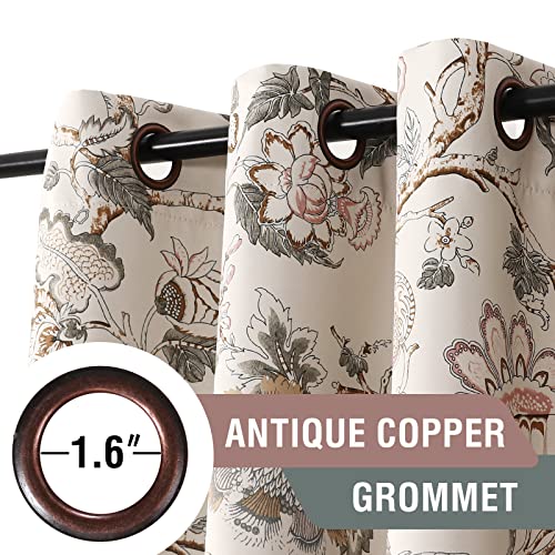 H.VERSAILTEX Blackout Curtains 84 Inch Length 2 Panels Set Floral Print Curtain Drapes for Living Room Thermal Insulated Grommet Window Curtains for Bedroom - Traditional Floral in Sage and Brown