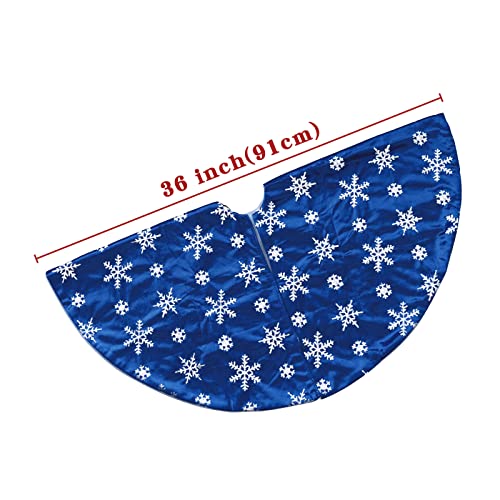 Bunny Chorus Christmas Tree Skirt, 36 inches Blue Mercerized Velvet Skirt with Silver Sequin Snowflake for Rustic Xmas Tree Holiday Decorations