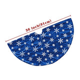 Bunny Chorus Christmas Tree Skirt, 36 inches Blue Mercerized Velvet Skirt with Silver Sequin Snowflake for Rustic Xmas Tree Holiday Decorations