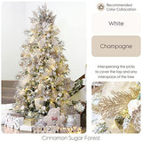 Sea Team 24-Pack Artificial Glitter Pine Tree Twig Ornaments, Decorative Sticks, Glittery Stems, Picks, Branches for Christmas Tree, Small Vase, Holiday, Wedding, Party (14 Inches, Champagne)