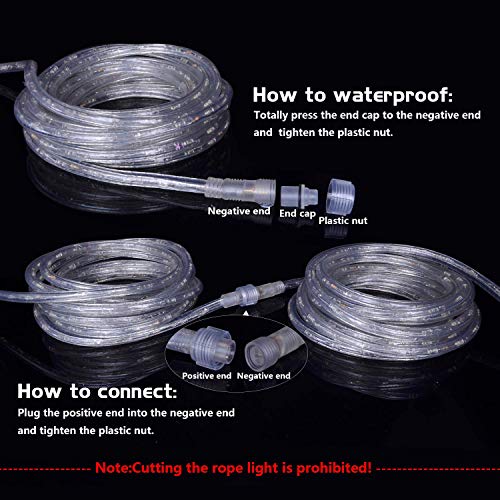 20ft 3000k LED Rope Lights, IP65 Waterproof Connectable 144LED Warm White Rope Lighting, Flexible Plug-in String Lights for Camping Outdoor Indoor Patio Christmas Halloween Party Decoration