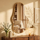 Dorlicecass Irregular Wall Mirror - Wall Mirrors Decorative 22"x 36" Asymmetrical Abstract Mirror Aviation Aluminum Alloy Frame Unique for Bathroom, Bedroom, Living Room, Cloakroom, Entryway Gold
