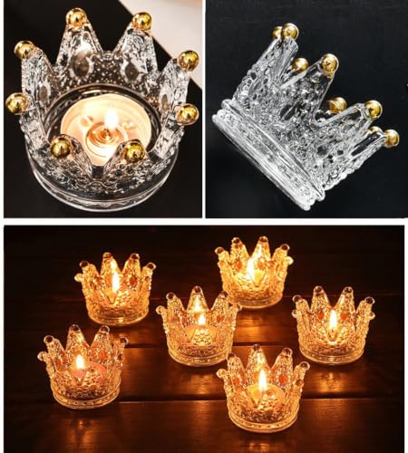 Vixdonos Crown Glass Tealight Candle Holder Set of 12 Votive Candle Holders for Wedding, Party and Home Decor (Gold Tips)
