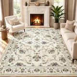 JINCHAN 8x10 Traditional Floral Area Rug, Large Washable Rug, Beige Slate