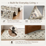 jinchan 3x8 Traditional Floral Rug, Washable Runner Rug, Beige Slate
