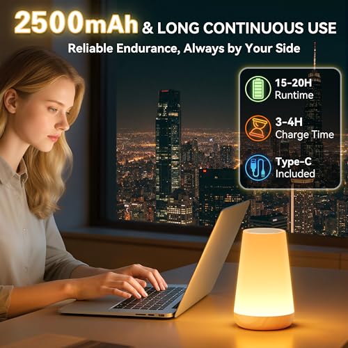 Auxmir Rechargeable LED Night Light, Touch & Remote Control Bedside Lamp with 13 Colors, 5 Brightness Levels, Portable Table Lamp for Kids Baby Nursery, Bedroom, Bathroom, Camping, Light Brown