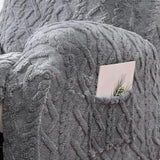 6 Pieces Oversized Recliner Chair Covers Geometric Jacquard Plush Slipcovers Sofa Covers Soft Fuzzy Fluffy Anti-Slip Furniture Protector for Kids Elastic Bottom (Gray, Oversized Recliner Loveseat)