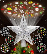 Tsorode Christmas Tree Topper Lighted,Star Tree Topper with Projector Built-in LED Rotating Lights with 6 Projection Modes,3D Glitter Dynamic Projection Christmas Decorations (Silver)