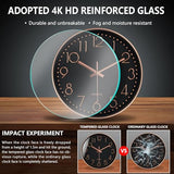Silent Wall Clocks Battery Operated 8 Inch, Analog Wall Clock with Oversized Number Tempered Glass Clock Face, Non Ticking Wall Clocks for Living Room Bedroom Kitchen Office, Black Rose Gold