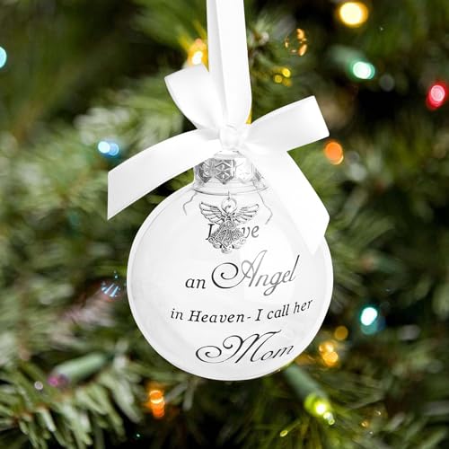 Christmas Memorial Feather Ball Angel Ornament I Have an Angel in Heaven I Call Her Mom Family Memorial Loss of Loved One Hanging Pendant Xmas Tree Décor