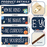 Yookeer 4 Pcs Space Room Decor for Kids Teen Boys Inspirational Outer Space Wall Art Decor Motivational Hanging Galaxy Wood Plaque Sign for Back to School Playroom Nursery Classroom Dorm(Blue)