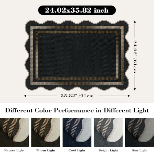Easy Jute Outdoor Mats for Front Door, 2x3 Small Washable Kitchen Rugs, Farmhouse Black Throw Rug Non Slip Indoor Outdoor Carpet for Porch Entryway Foyer
