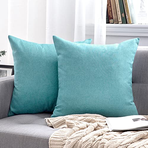 MIULEE Pack of 2 Decorative Outdoor Solid Waterproof Pillow Covers Turquoise Bundle Set of 2 Pillow Inserts 18x18