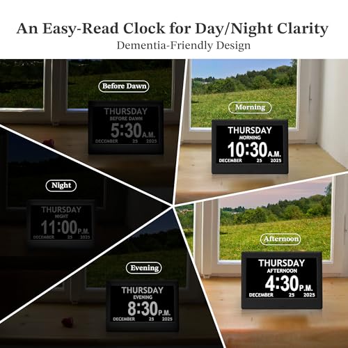 7'' Dementia Clock For Seniors, Large Display Digital Clock With Date, Time, Day Of Week for Elderly, Memory Loss, Alzheimer, 1024*600P HD, 10 Reminders & 6 Alarms, Auto Dimming & DST, Remote Control
