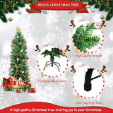 Suunyglade 4FT Green Artificial Christmas Tree, Premium Hinged Pine Tree with Solid Foldable Metal Legs, Pencil Shape Christmas Tree Perfect for Home, Shops and Holiday Decoration