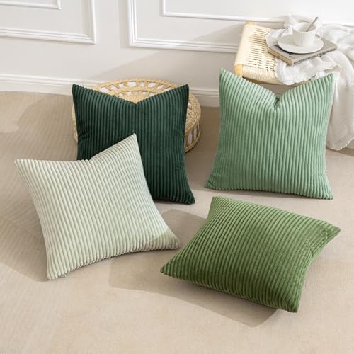 MIULEE Soft Corduroy Decorative Throw Pillow Covers Forest Green 20x20