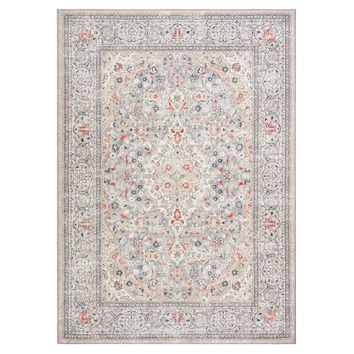 Goideal Washable Rug 4x6, Beige Area Rugs Non Slip, Indoor Low Pile Carpet with Rubber Backing for Living Room Kitchen Bathroom Entryway Office Bedroom