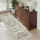 2x6 Washable Kitchen Runner Rug, Non Slip Vintage Runner Rugs for Hallway, Ultra-Thin Low Pile Distressed Kitchen Rugs Non Skid, Machine Washable Laundry Entryway Indoor Carpet,Beige/Blue