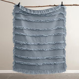 Ultra Soft Pre-Washed Quilted Boho Dark Blue King Size Blankets for Bed, Ruffle Fringed Decorative Throw, Stone Washed Chic Rustic Blanket for Sofa Couch Bed, 104"*90"