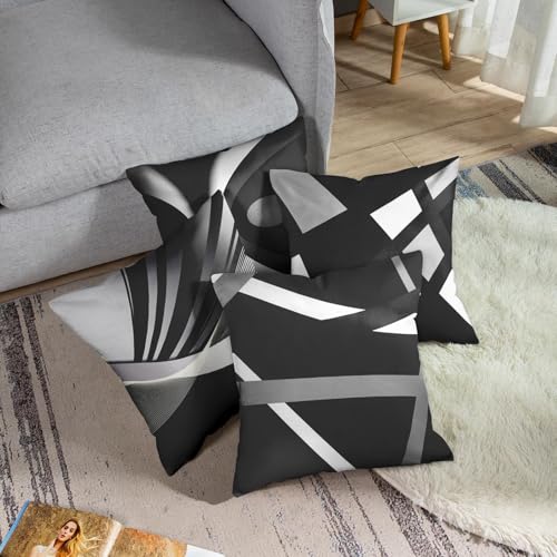 Emvency Set of 4 Black Throw Pillow Covers Modern Abstract Grey Stripes Gray White Acrylic Bold Decorative Pillow Cases Home Decor Square 18x18 Inches Pillowcases