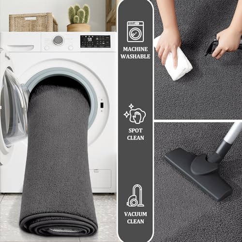 Runner Rug for Hallway, 2x10 Dark Grey Washable Non Slip Runner Rug