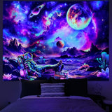 Ameyahud Blacklight Astronaut Tapestry UV Reactive Galaxy Space Tapestry Glow in The Dark Trippy Universe Planet Tapestries Neon Starry Sky Wall Hanging Decor for Home