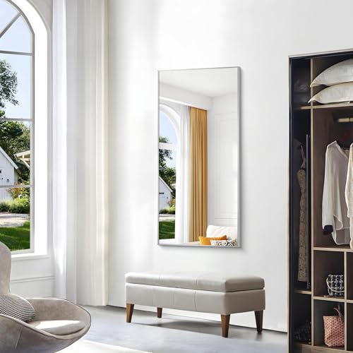 BONEWEI Silver Bathroom Mirror,24x48 inch Wall Mirror for Bathroom Wall Mounted,Large Rectangle Mirror for Bathroom Over Sink,Modern Metal Frame for Living Room,Bedroom Entryway,Horizontal/Vertical