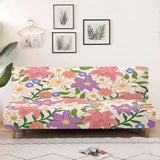 Armless Sofa Covers Elastic Futon Cover Non Slip Futon Sofa Slipcover with Elastic Bottom Stain-Resistant Pet Friendly Furniture Protector for Cats Dogs, Lily Floral Pin Violet