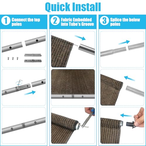 Amagenix Outdoor Roller Shades, 220GSM HDPE Exterior Cordless Patio Shades Roll Up Outdoor Blinds for Porch Gazebo 10'(W) x 8'(H), Spliced Poles Design, Mocha