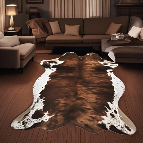 Sgizoku Cow Print Rug - 3.6x2.5 Feet Cow Hide Rugs Faux Cowhide Rug Cute Area Rug Fun Western Room Decor Cow Rugs for Living Room Bedroom Non-Slip Yellow-Brown(43 inches x 29 inches)