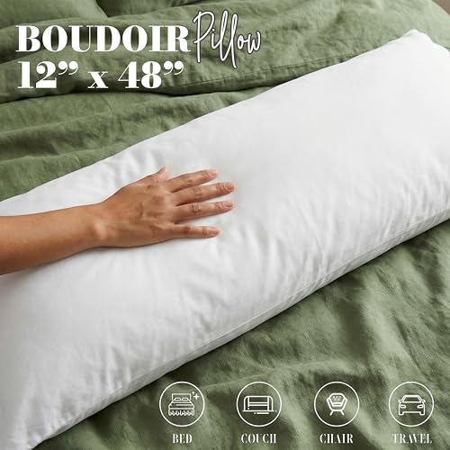 Elegant Comfort Ultra Soft Pack of 1 Long Decorative Back Lumbar Pillow Insert - Down Alternative 12x48 inch Large Rectangle Body Sleeping Throw Pillow for Sofa Bed Couch