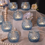12 Pcs Blue Votive Candle Holders Round Glass Candle Holders Bulk