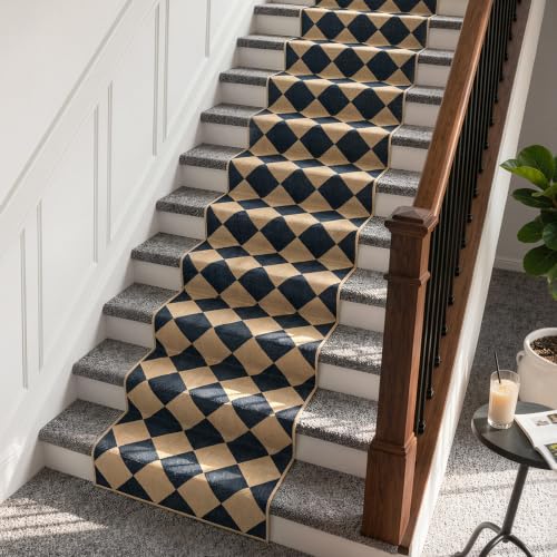 Lahome Checkered Hallways Runner Rug Non Slip, 2'6" x 12' Rugs for Kitchen