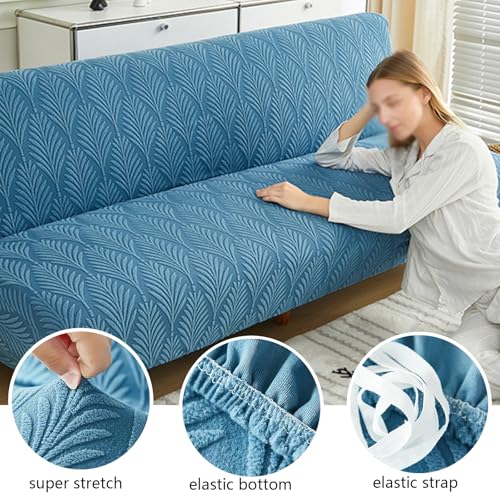 Futon Couch Cover Without Arms, Sofa Cover Armless, Futon Covers Slipcover Twin Queen Full Size, for Living Room, Bedroom (Green,Medium)