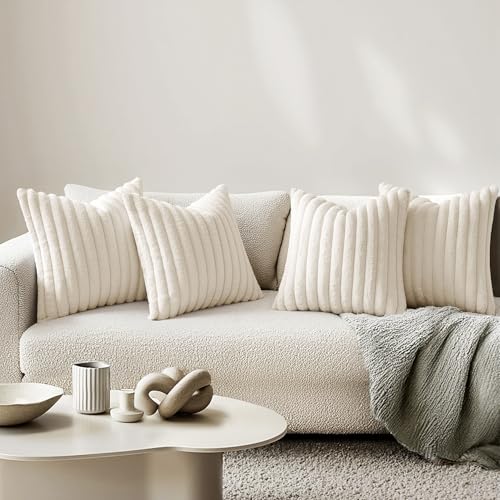 MIULEE Faux Fur Plush Decorative Throw Pillow Covers 18x18, Cream White