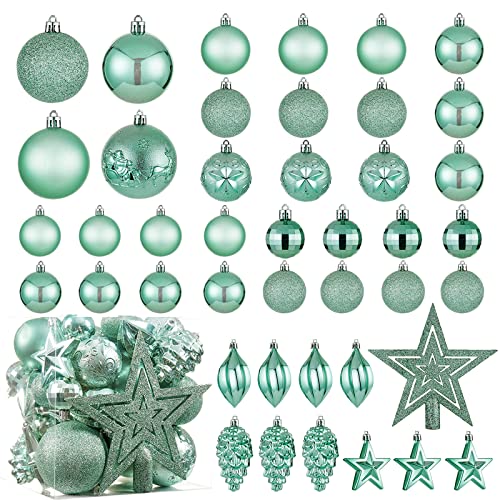 Christmas Ball Ornaments - 43pcs Shatterproof Christmas Tree Decorative Hanging Ornaments with Loop for Xmas Holiday Party Wreath Home Decoration, Mint Green(Combo of 10 Ball and Shaped Styles)