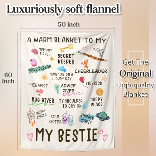 Nuowagify Best Friend Birthday Gifts for Women, Bestie Gift for Women, Friendship Gift for Woman, BFF - Galentines Day Gifts, for Friends, Best Friend Blanket 60"x 50"- White