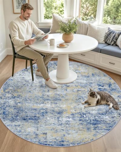 OLANLY 5ft Round Washable Rug, Soft Non Slip Carpet for Bedroom Living Room