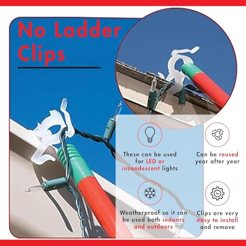 No Ladder 25 Count Clear Gutter and Shingle Clips by Dyno Seasonal Solutions - Each Box Decorates Up to 50'
