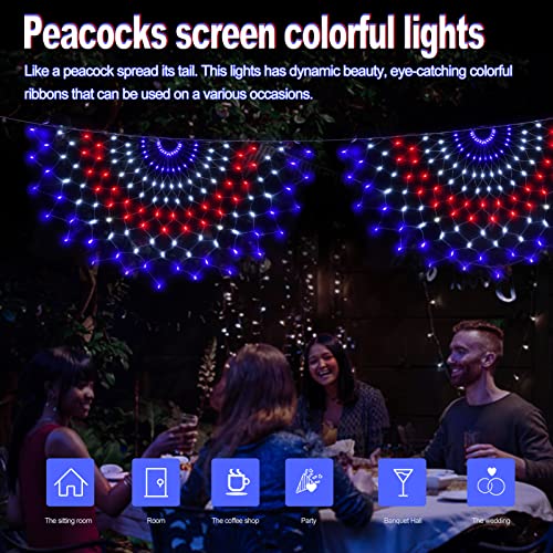 3 Packs American Flag Lights Outdoor - 4x2 FT Half Fan Shape Patriotic Net Light with 8 Modes, 450 LED Waterproof Red White and Blue Lights, 4th of July Memorial Day Decorations for 250th Anniversary