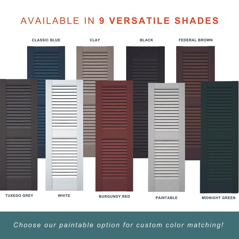 Vinyl Exterior Shutters | One Pair | Louver Over Raised Panel 50/50 Split Straight Top Window Shutters | 16.5" x 48" | Classic Blue | Simple Installation + Hardware Included | Made in The US